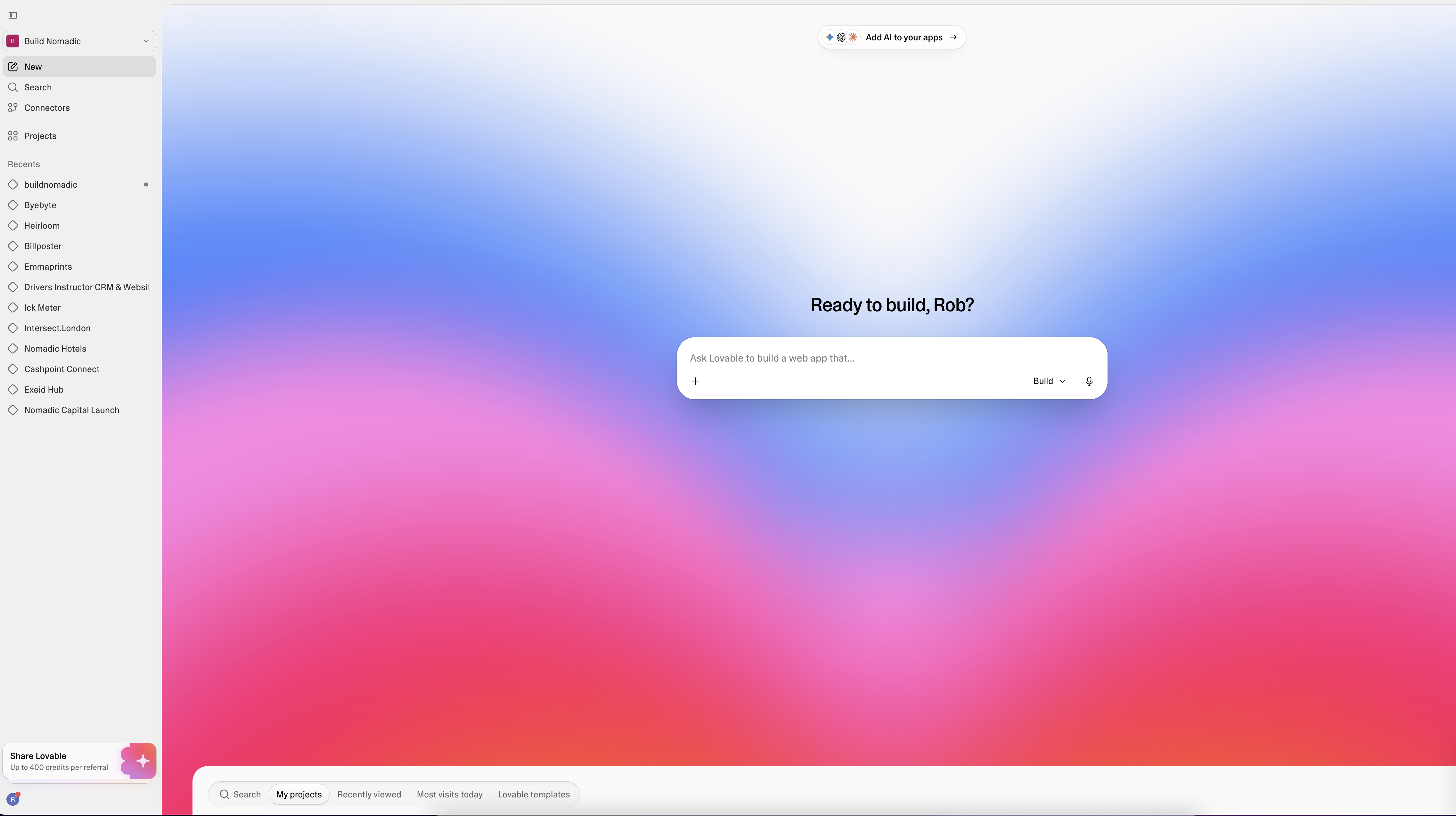 Starting a new project from the Lovable Dashboard